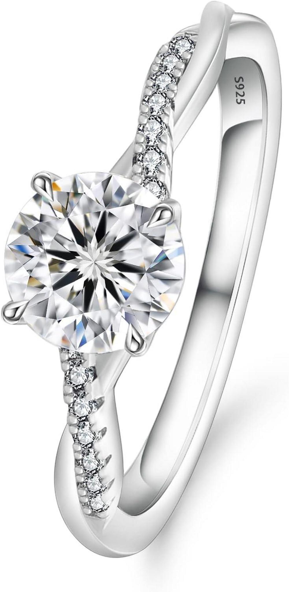 Solitär Verlobungsring Damen Moissanite 1-2 Karat VVS1 D 925 Silber Weißgold 54