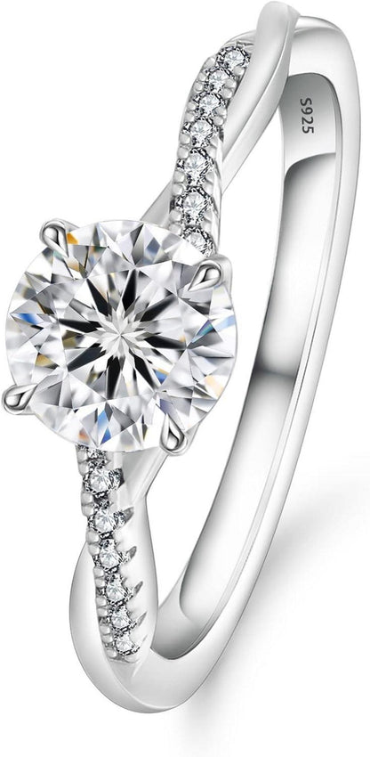 Solitär Verlobungsring Damen Moissanite 1-2 Karat VVS1 D 925 Silber Weißgold 54