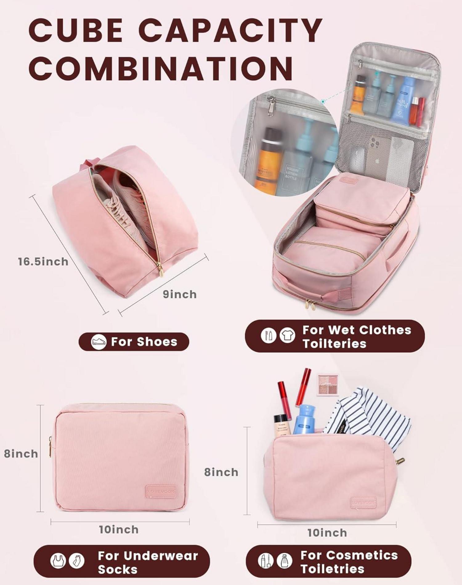 Handgepäck Rucksack 40L Reise Laptop Wasserdicht Damen Dunkelrosa