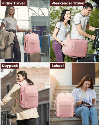 Handgepäck Rucksack 40L Reise Laptop Wasserdicht Damen Dunkelrosa