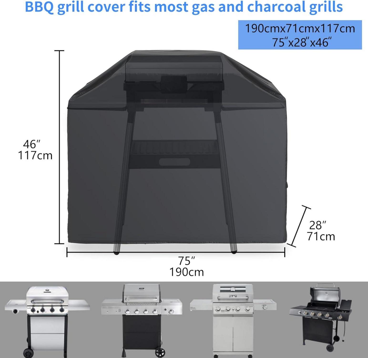 Wetterfeste Gasgrill Abdeckung 420D Oxford-Stoff SchwarzUV 190 x 71 x