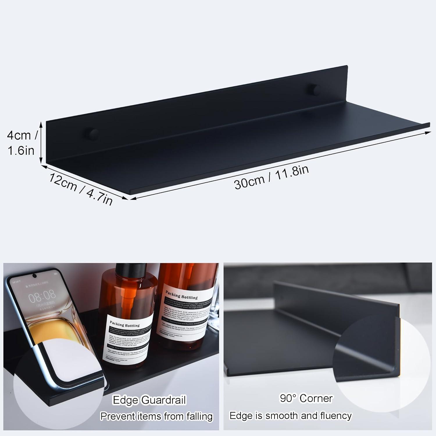 Schwarzes Duschablage Wandregal Set 2er 30cm Badezimmer Regal HNVNER