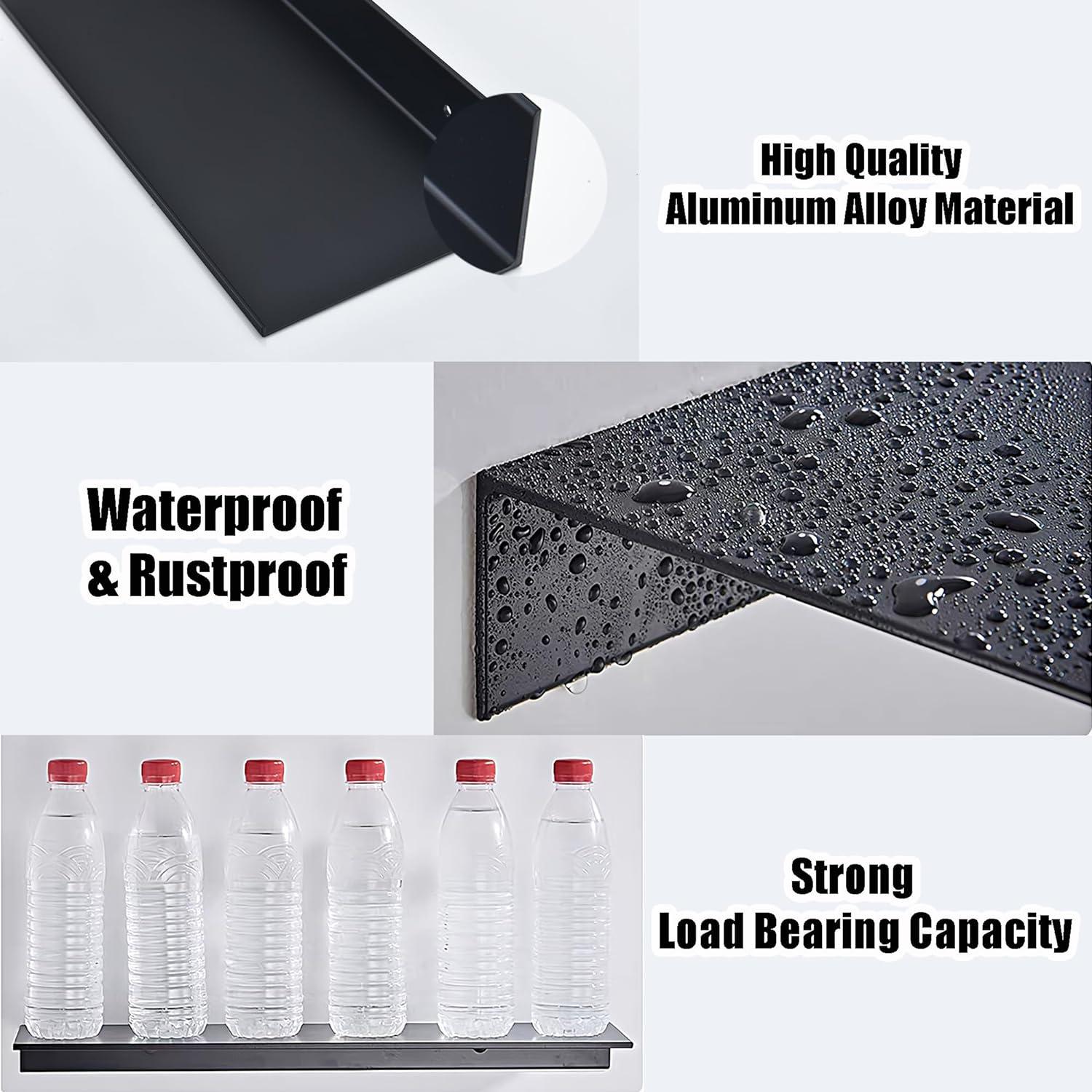 Schwarzes Duschablage Set Ohne Bohren 2er Metall Wandregal 30 cm - Bad