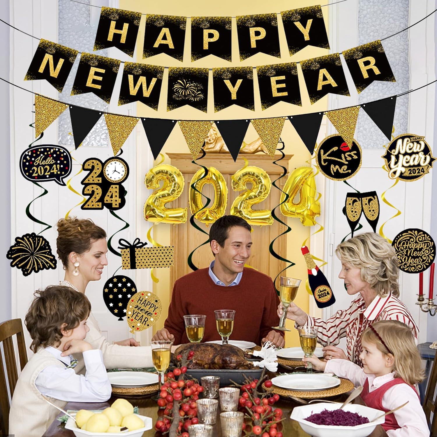 Silvester Dekoration 2024 Happy New Year Ballon Hängende Party Deko