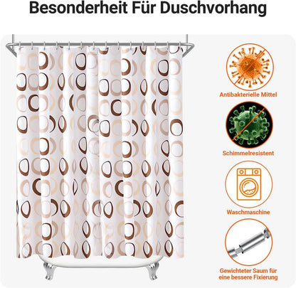 Duschvorhang 180x200cm Kamelfarbe Kreis Antischimmel Textil 12 Ösen