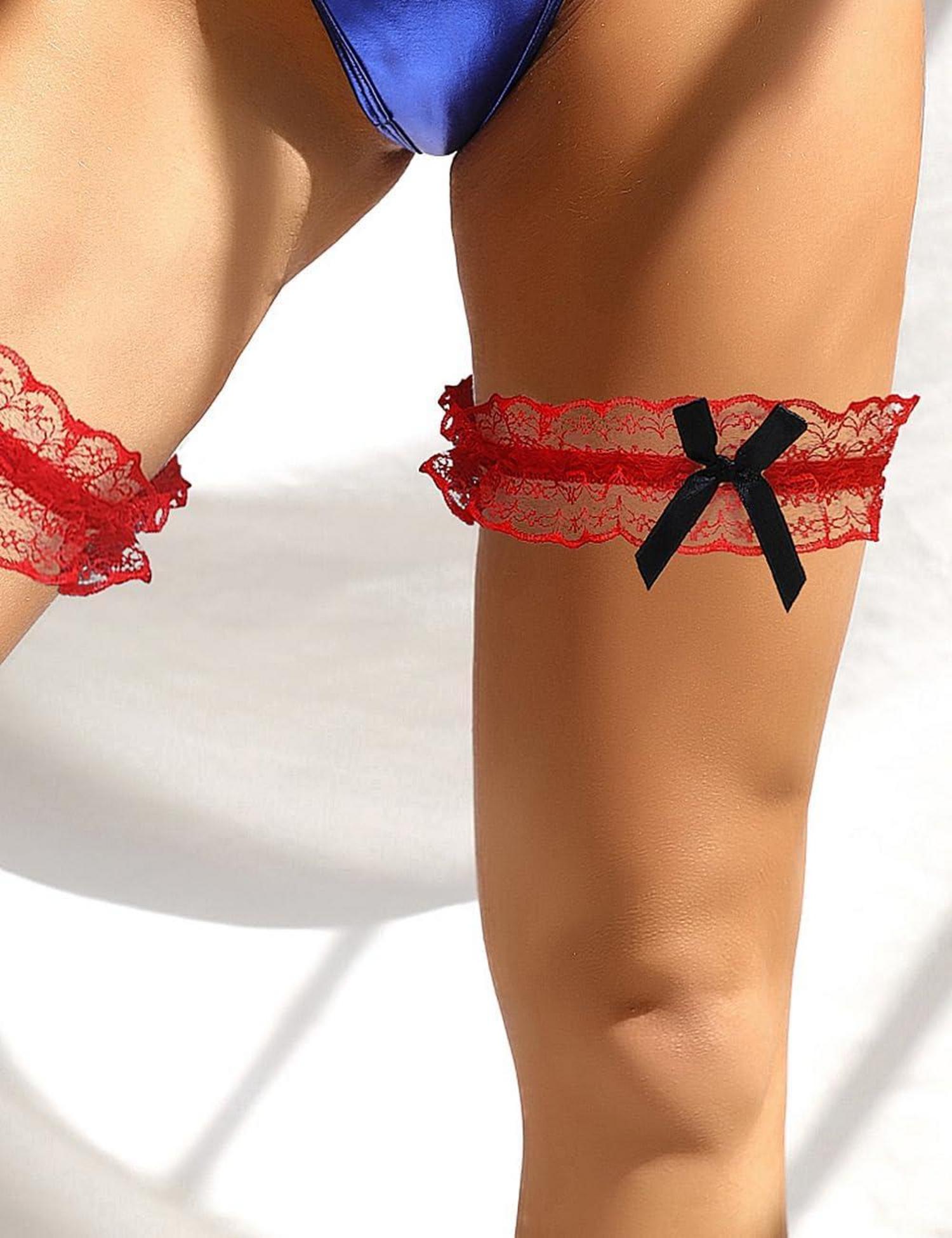 Spitze Strumpfband Hochzeit Braut Accessoire 2er Pack Rot