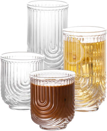 Geriffelte Gläser Set 4-teilig 400ml Longdrinkglas & 350ml Glas Bubble