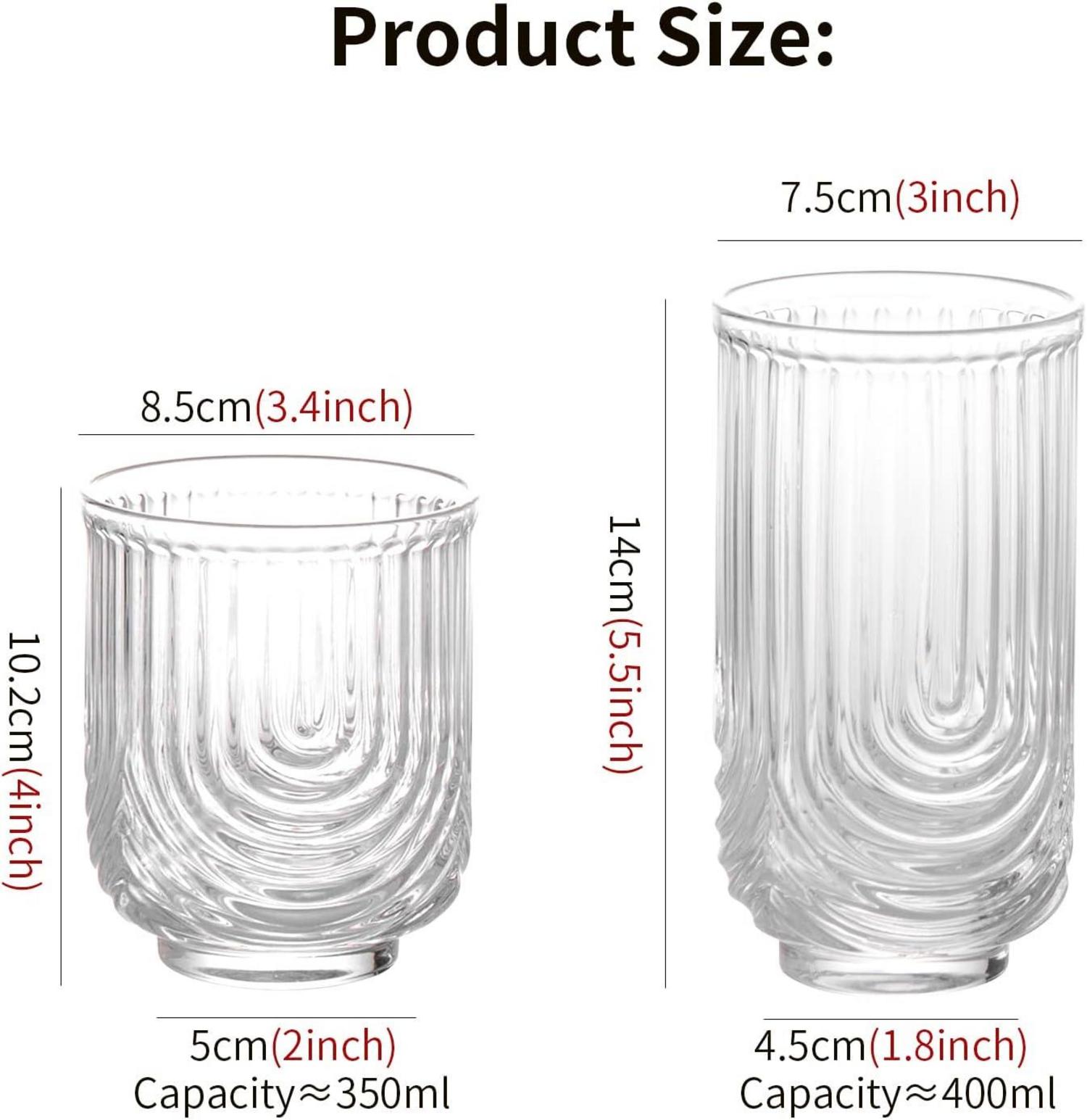 Geriffelte Gläser Set 4-teilig 400ml Longdrinkglas & 350ml Glas Bubble
