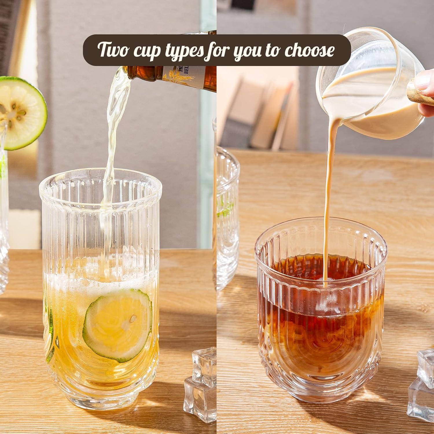 Geriffelte Gläser Set 4 teilig 400ml Longdrinkglas 350ml Glas Bubble Eiskaffee