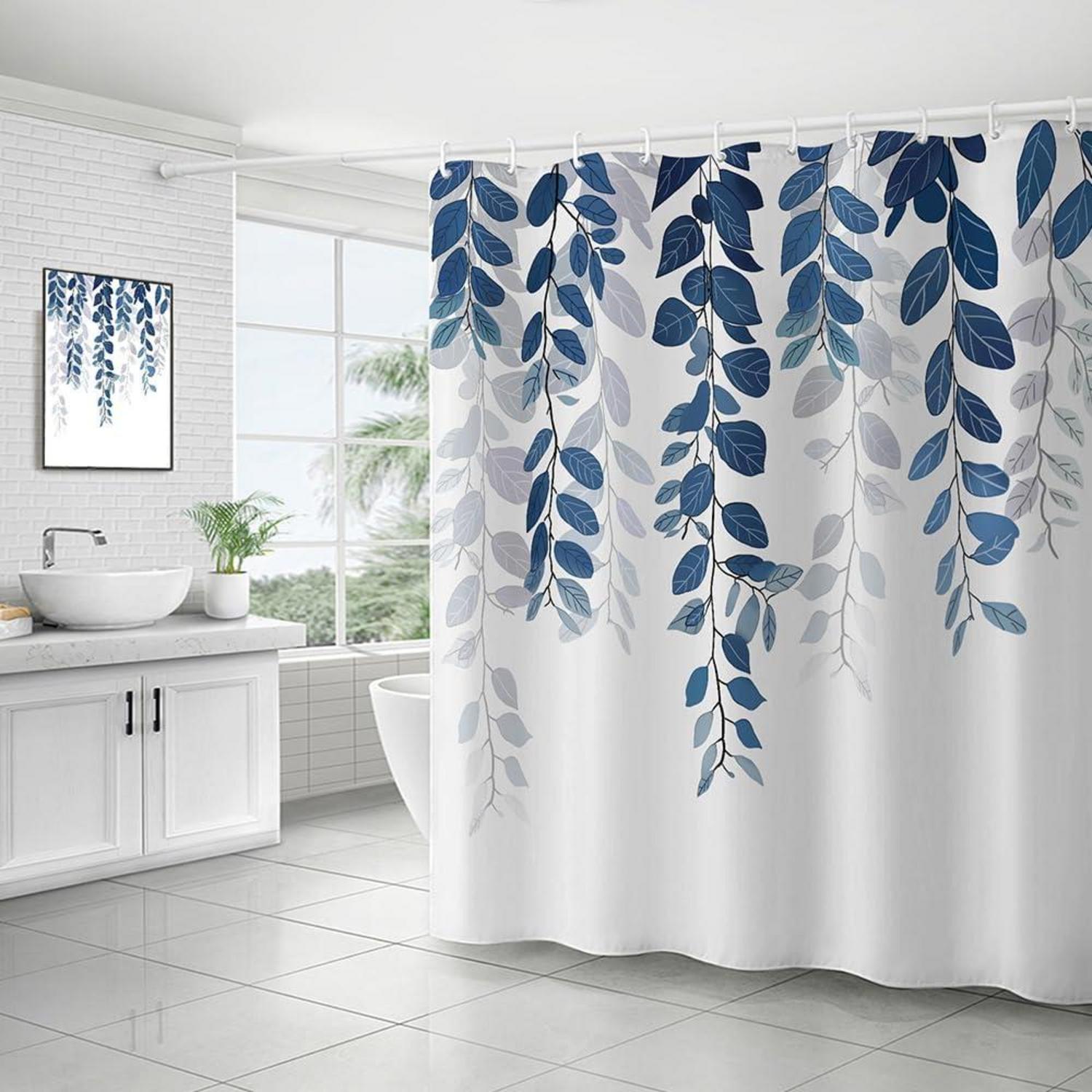 Duschvorhang Blaublatt 240x200cm Antischimmel Wasserabweisend