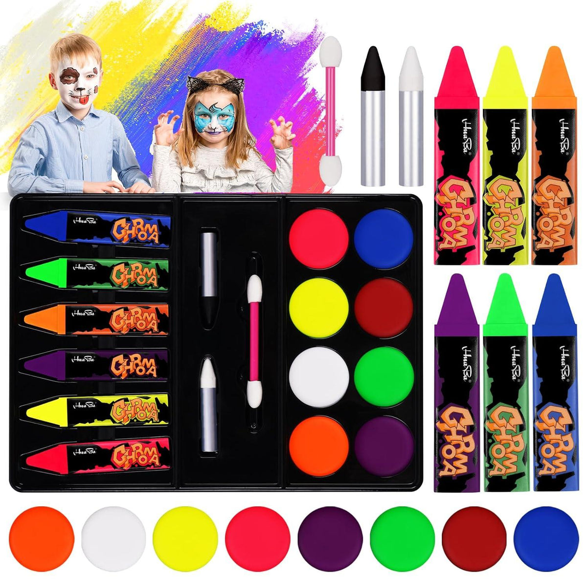 Kinderschminke Set Schminkstifte Bodypainting Neon UV Schminkfarben