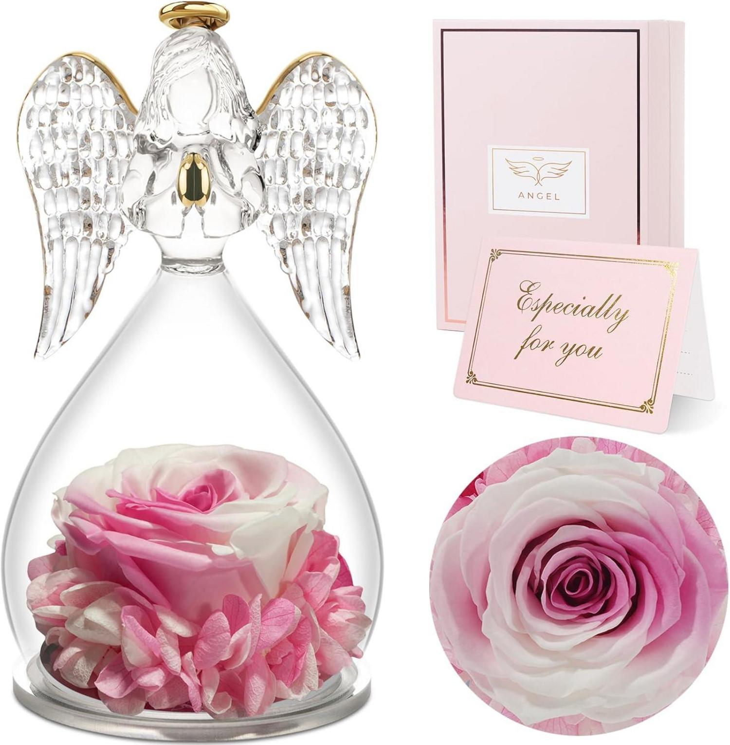 Ewige Rose Engel Figur Glasdome Geschenkbox für Frauen