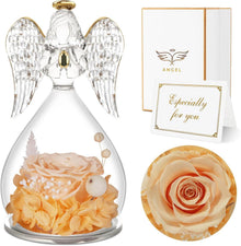 Ewige Rose mit Engel Figur in Glaskuppel - Muttertagsgeschenk