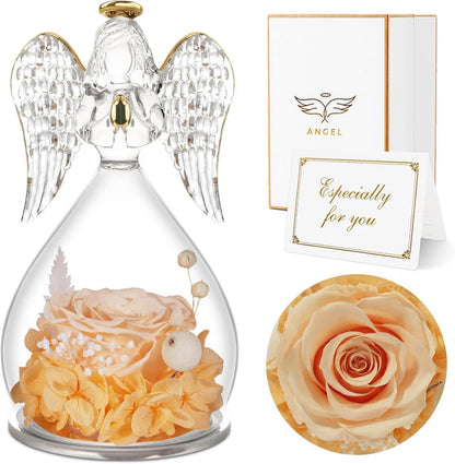 Ewige Rose mit Engel Figur in Glaskuppel - Muttertagsgeschenk