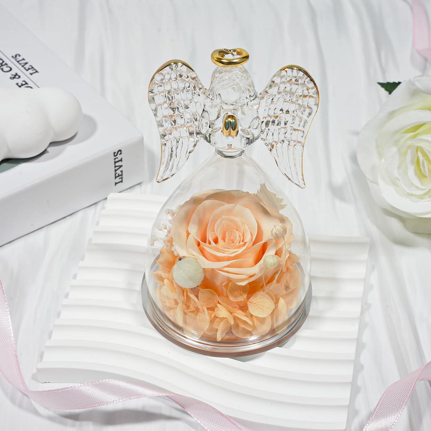 Sunia Ewige Rose Engel Muttertag Geschenk Glaskuppel Champagner