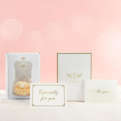 Ewige Rose mit Engel Figur in Glaskuppel Rosa Geschenk Muttertag