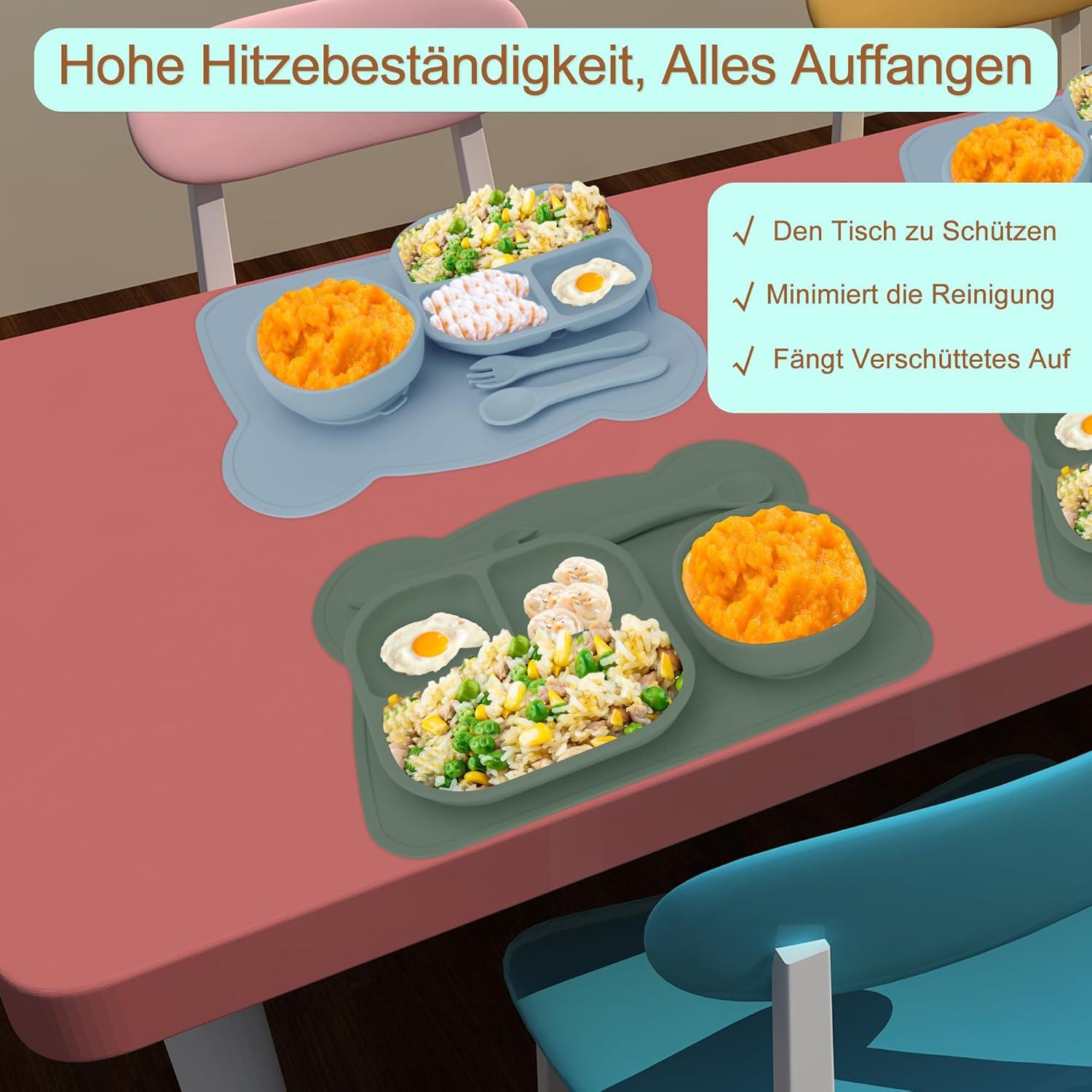 Kinder Silikon Platzset Bär BPA frei Rutschfest 2er Set