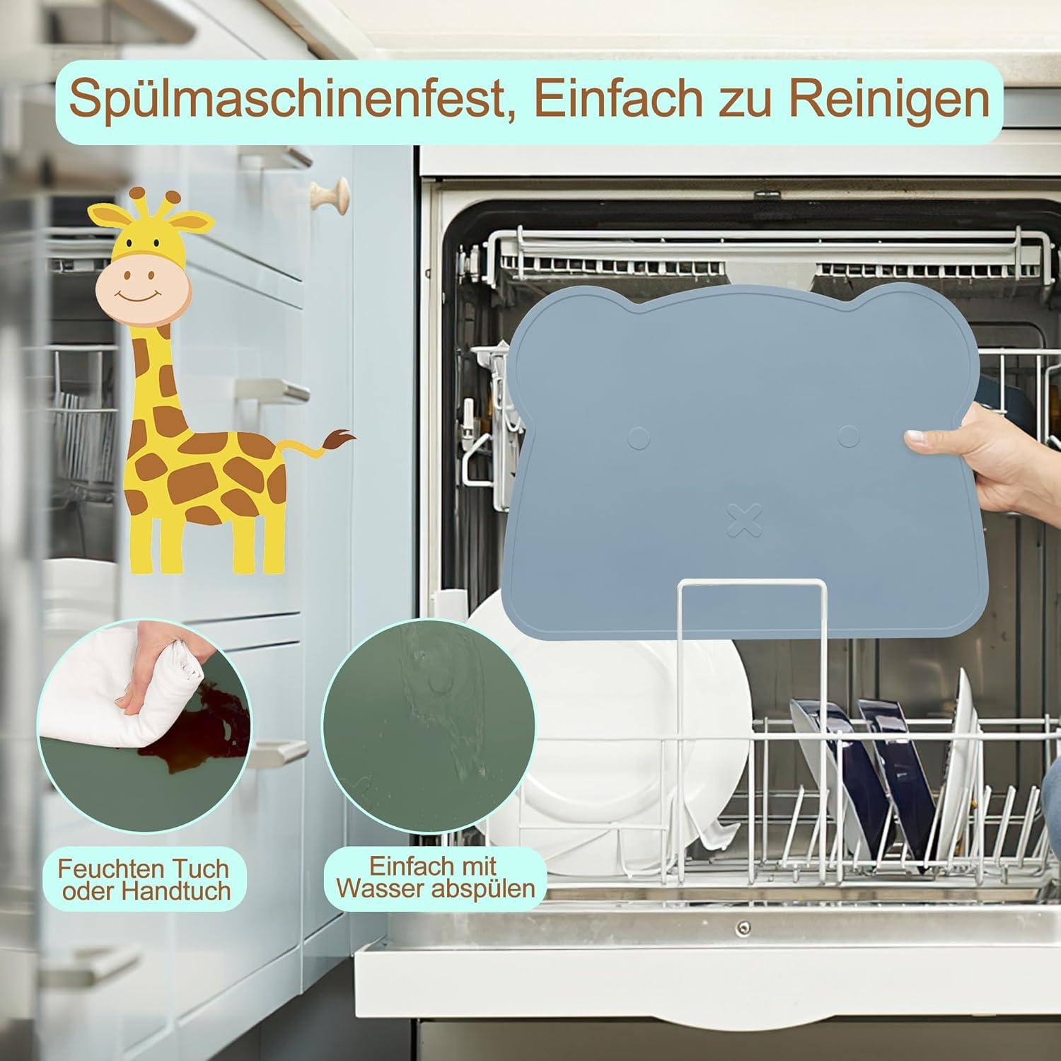 Kinder Silikon Bär Platzset 2er Set - Rutschfest Abwaschbar - BPA Frei
