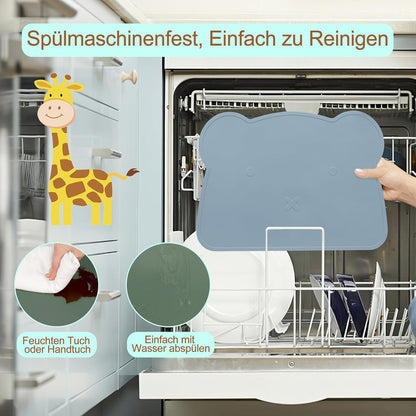 Kinder Silikon Bär Platzset 2er Set - Rutschfest Abwaschbar - BPA Frei