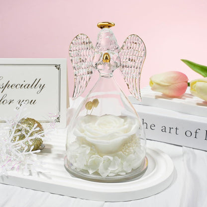 Ewige Rose Engel Figur Glaskuppel Geschenk Muttertag