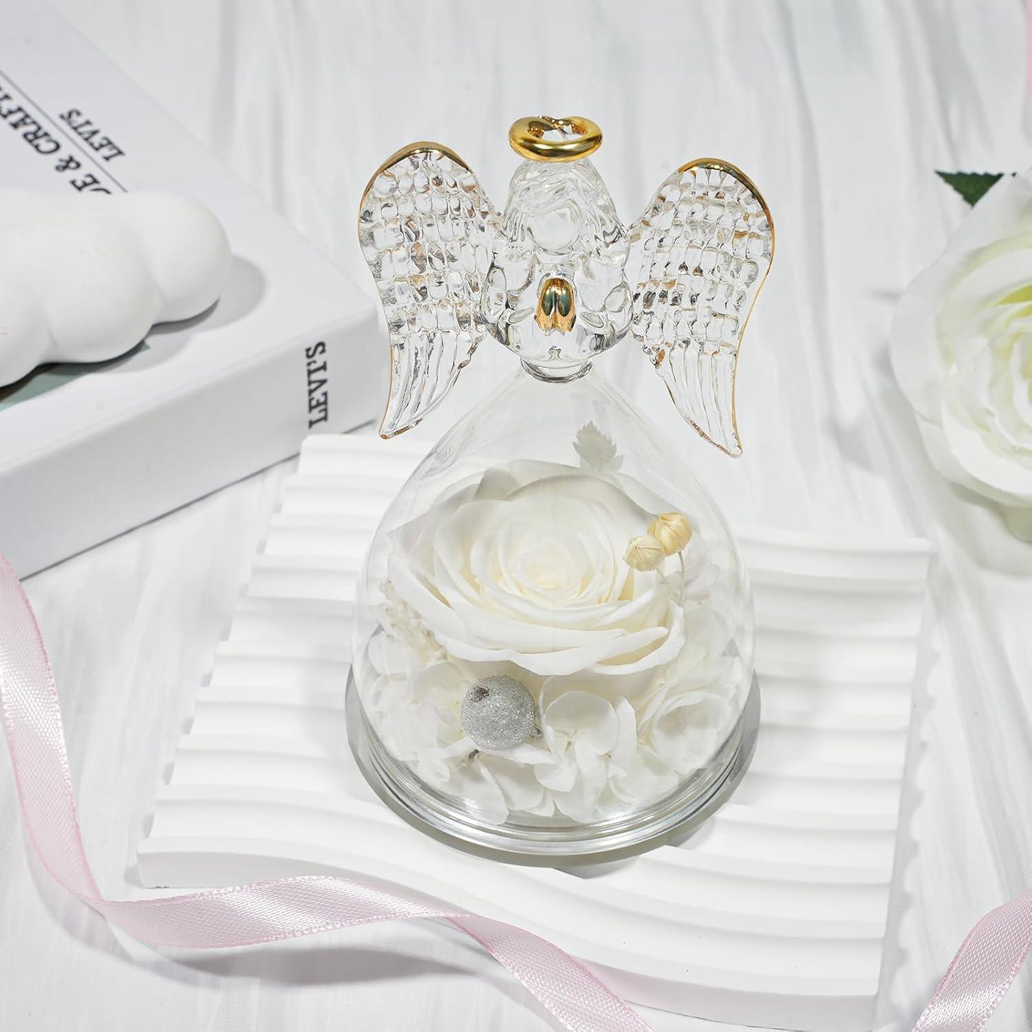 Ewige Rose Engel Figur Glaskuppel Muttertag Geschenk für Frauen