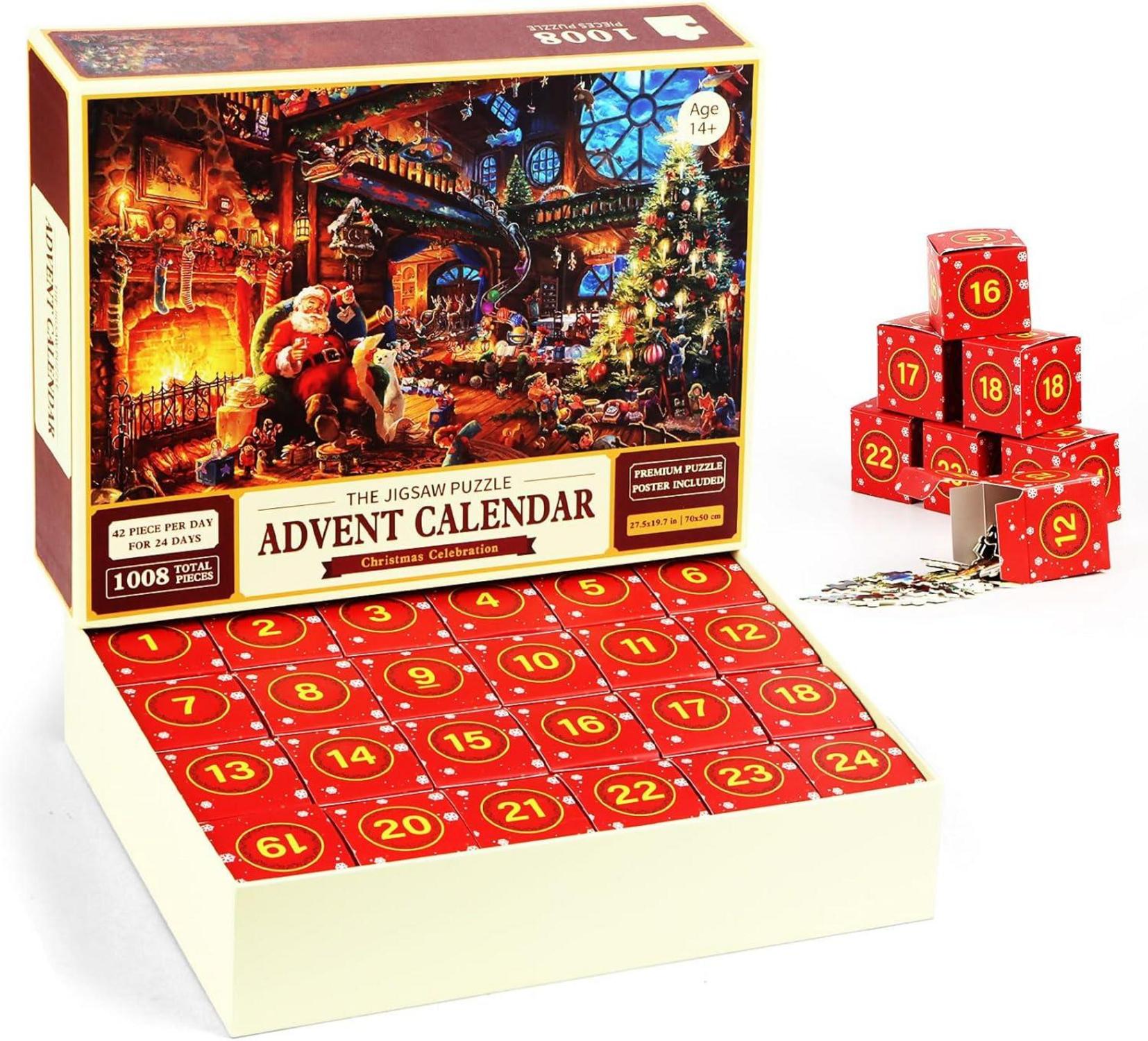 Adventskalender Weihnachtspuzzle 1008 Teile Weihnachtsmann Geschenke