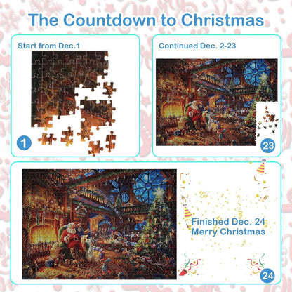 Adventskalender 2024 Weihnachtspuzzle 1008 Teile Weihnachtsmann-Geschenke Countdown