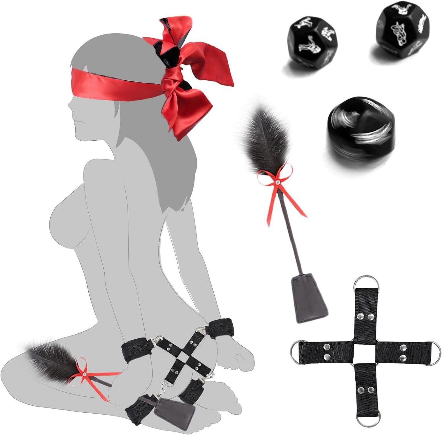BDSMAGE Bondageset Handschellen Fessel Set Sexspielzeug Bett Paar