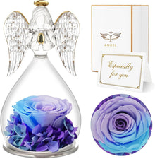 Ewige Rose mit Engel Figur in Glaskuppel Muttertagsgeschenk