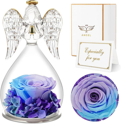 Ewige Rose mit Engel Figur in Glaskuppel Muttertagsgeschenk