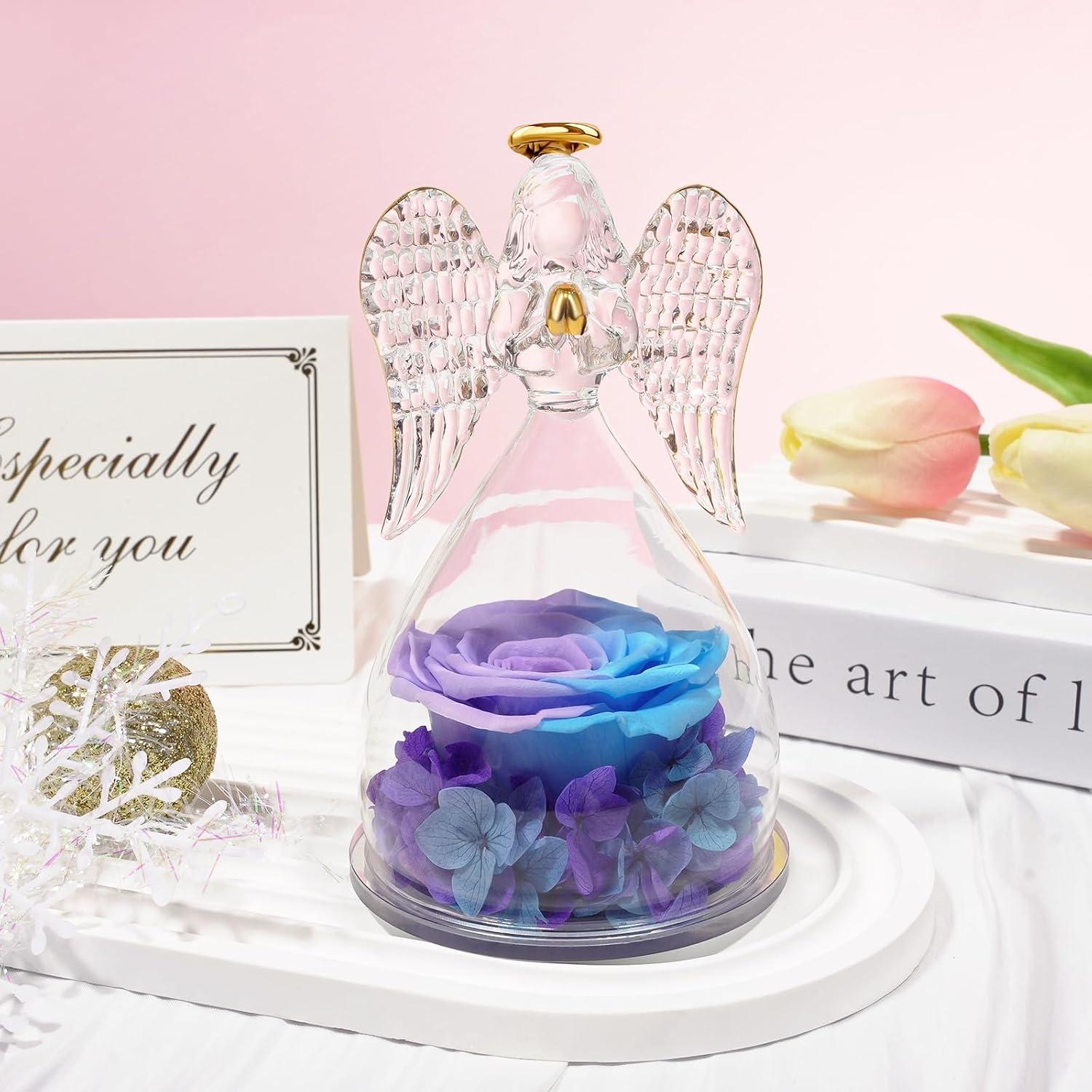 Ewige Rosen Engel Glaskuppel Muttertagsgeschenk Blau