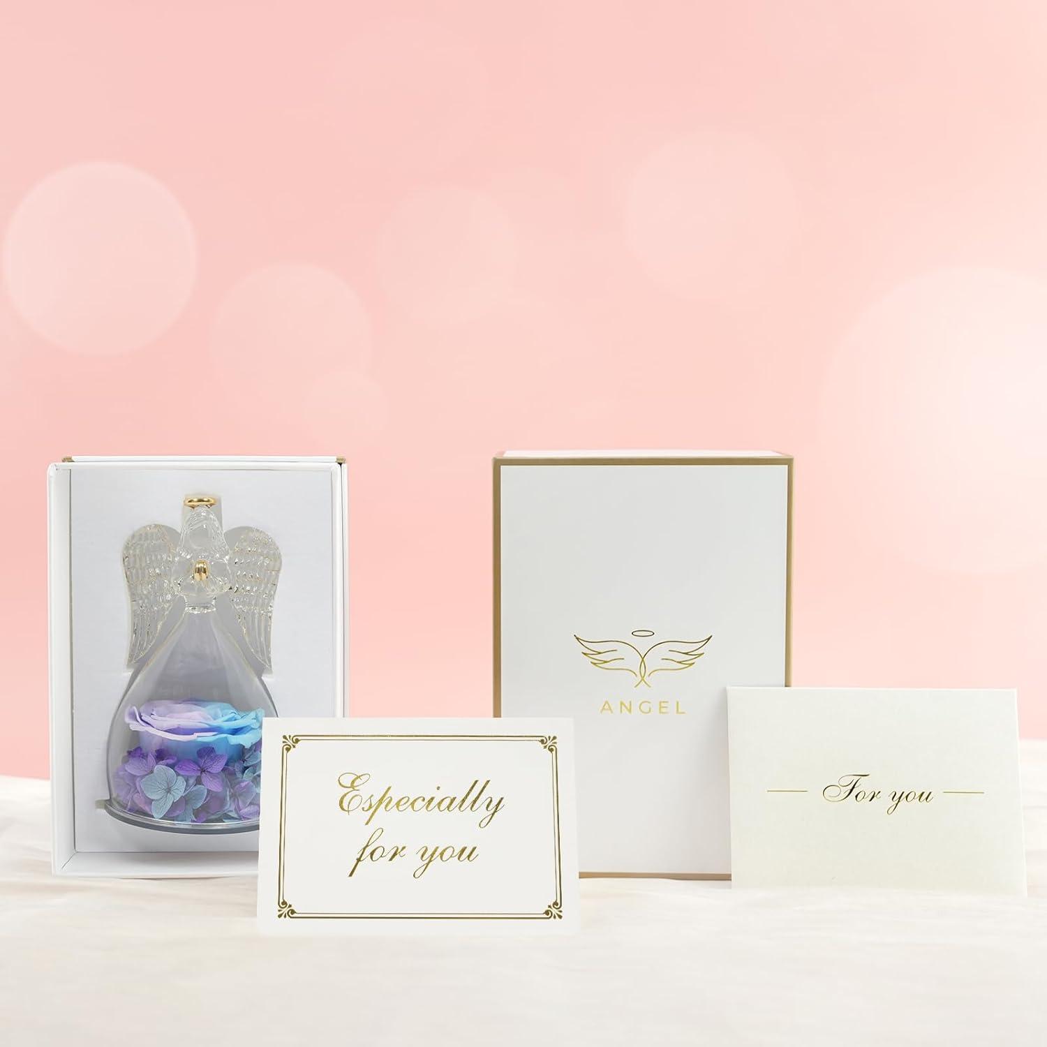 Ewige Rose mit Engel Figur in Glaskuppel - Geschenk für Mama