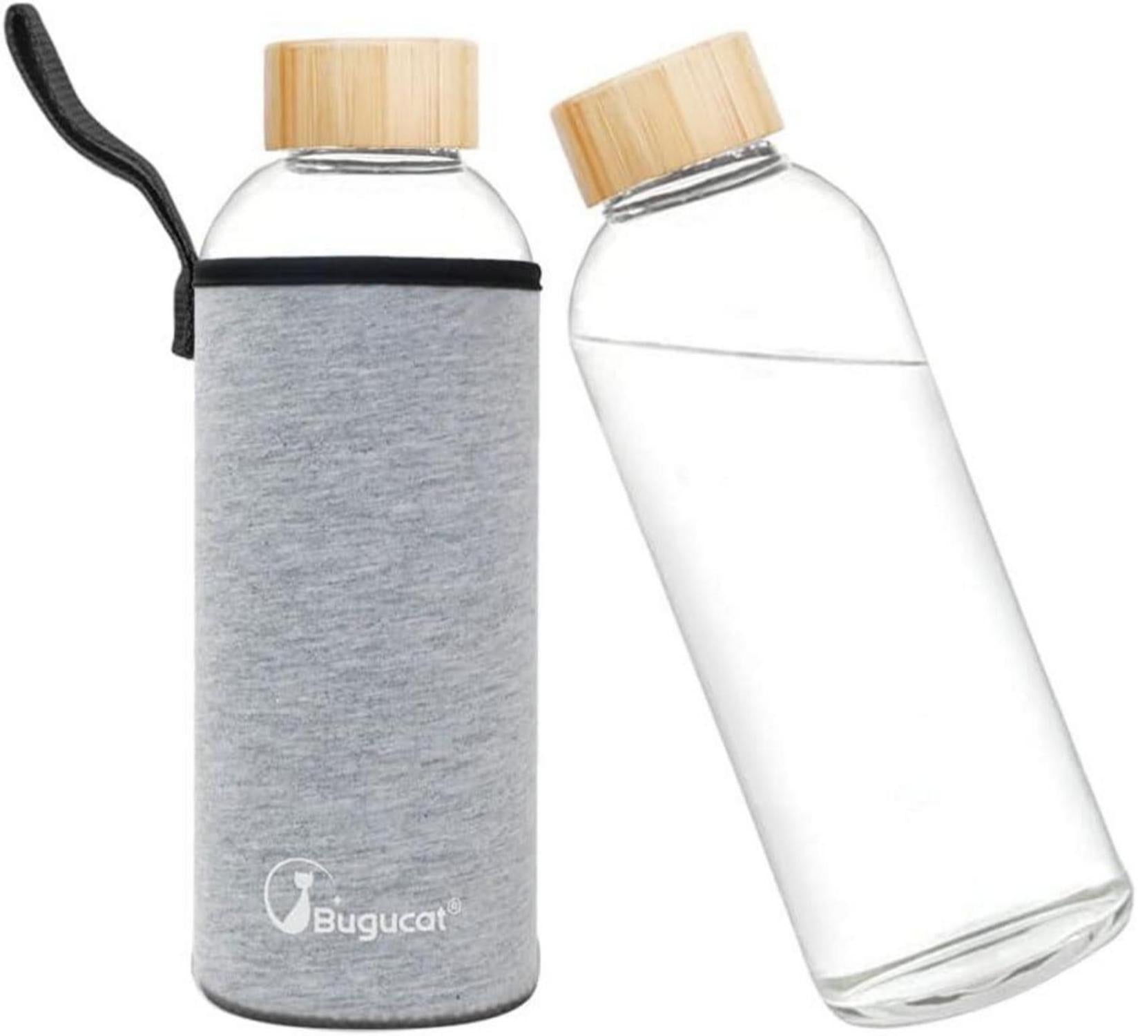 Bugucat Trinkflasche Glas 750ML Borosilikat Schutzhülle Auslaufsicher