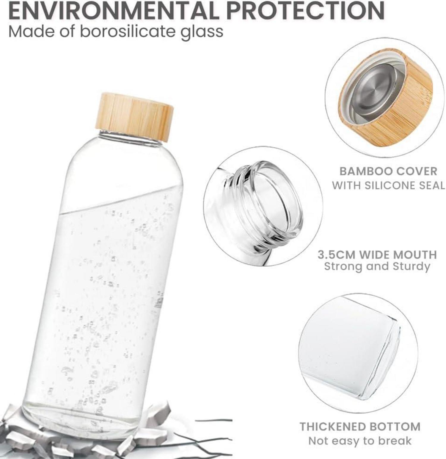 Bugucat Trinkflasche Glas 750ML Borosilikat Schutzhülle Auslaufsicher