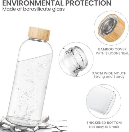 Bugucat Trinkflasche Glas 750ML Borosilikat Schutzhülle Auslaufsicher