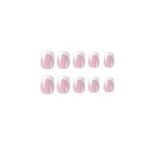 24 Stück Weiße Eckige Kurze Press On Nägel - Pink Muster