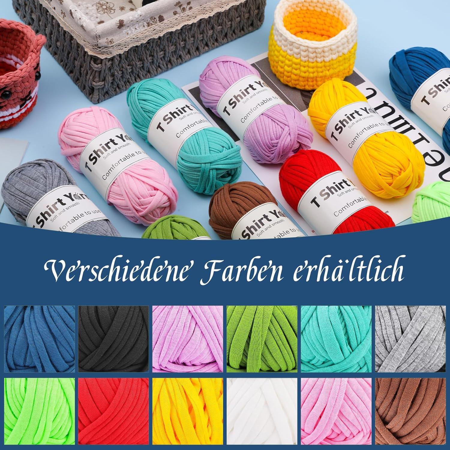 T-Shirt-Garn-Set 4er-Pack 100g, Strick- und Häkelgarn Baumwolle großes Garn