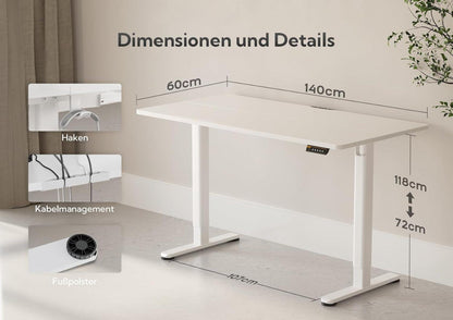 Höhenverstellbarer Schreibtisch 140x60 cm Standing Desk