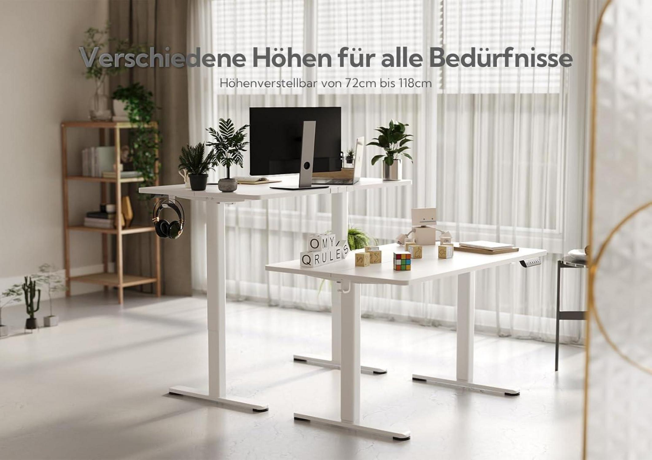 Höhenverstellbarer Schreibtisch 140x60 cm Elektrisch Weiß Stahl