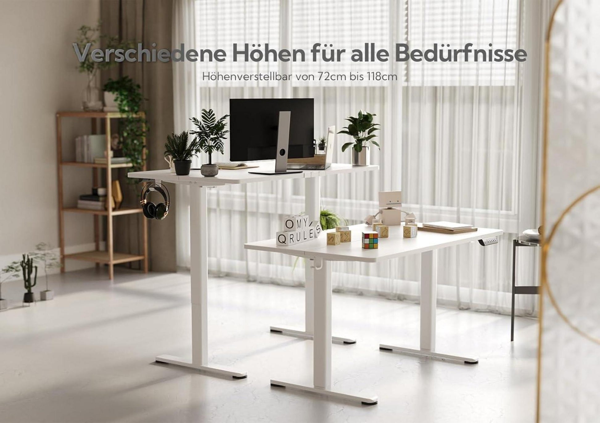 Höhenverstellbarer Schreibtisch 140x60 cm Elektrisch Weiß Stahl