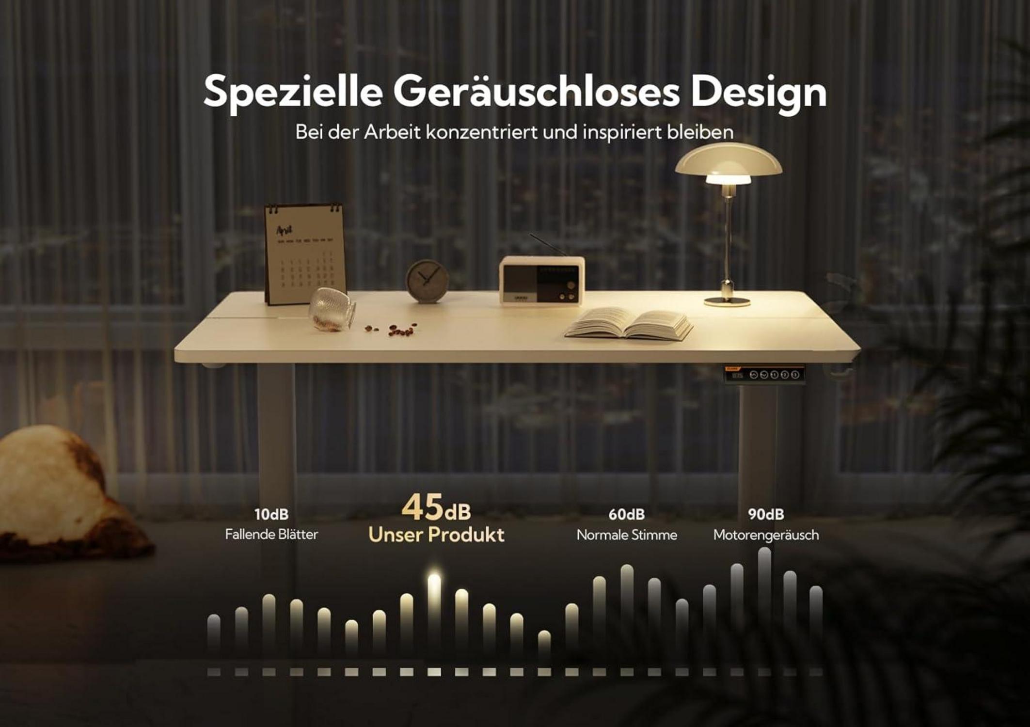 Höhenverstellbarer Schreibtisch Elektrisch 140x60 cm Weiß Oberfläche