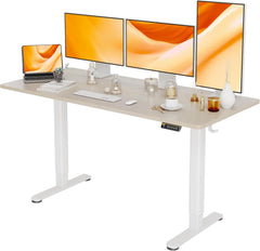 Höhenverstellbarer Schreibtisch 160x60 cm Elektrisch Weiß/Beige