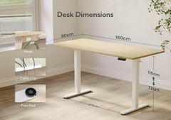 Höhenverstellbarer Schreibtisch 160x60 cm Elektrisch Weiß/Beige