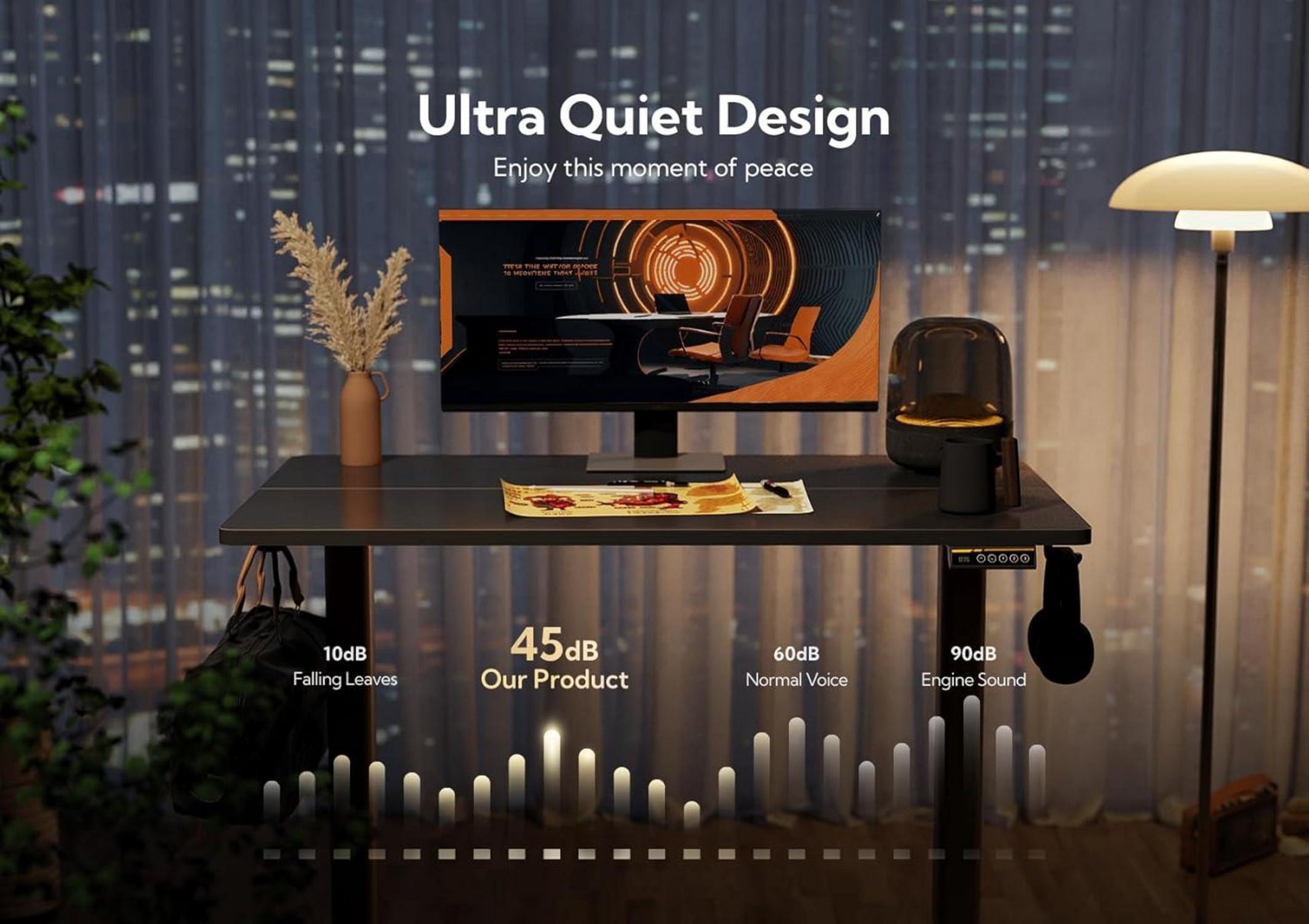 Höhenverstellbarer Schreibtisch 140x60 cm Elektrisch Schwarz Stabil