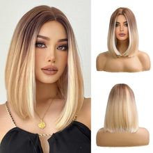 Kurze Blonde Synthetische Ombre Bob Perücke Braunen Wurzeln für