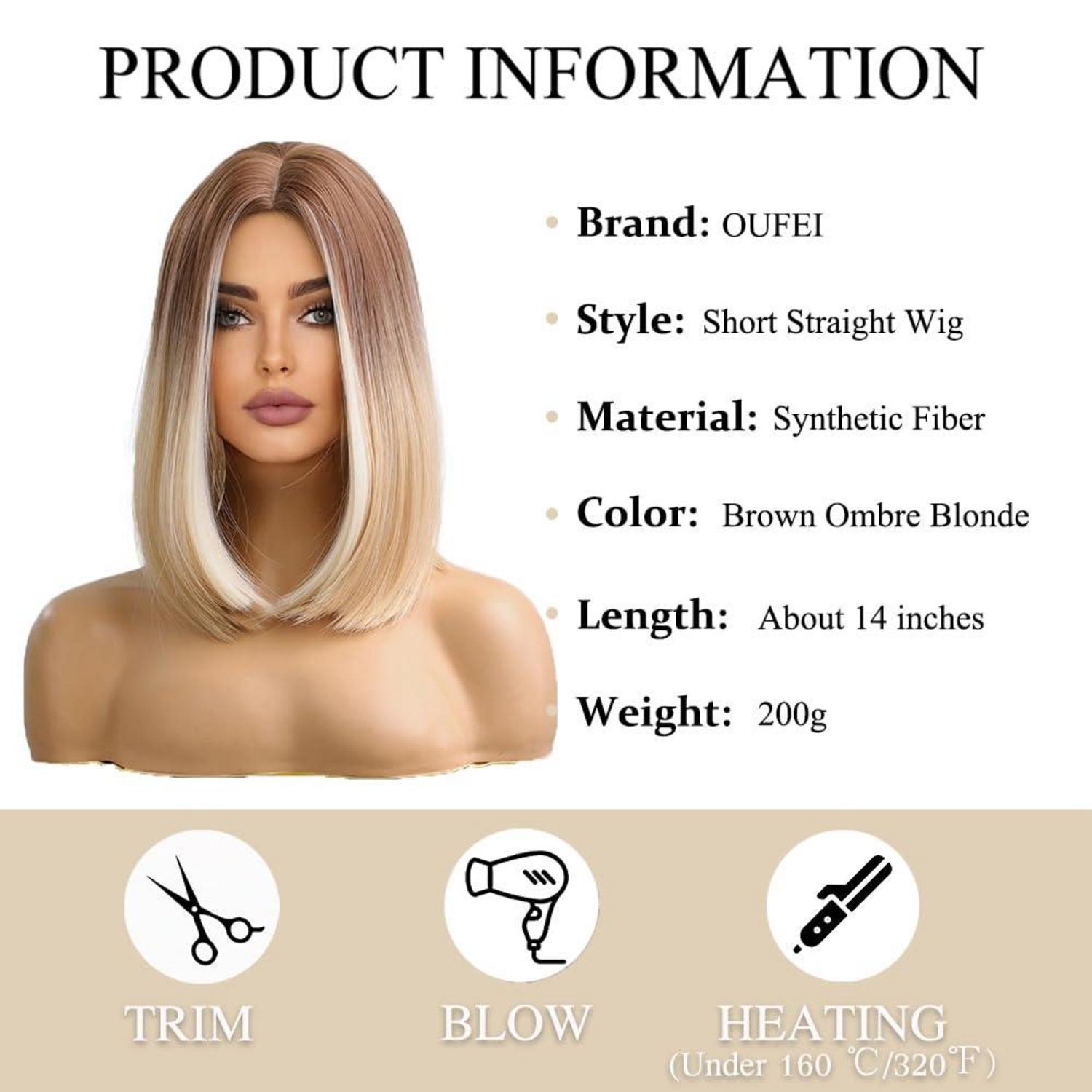 Kurze Blonde Ombre Bob Perücke Natürliches Synthetisches