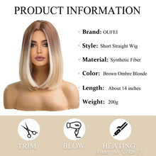 Kurze Blonde Ombre Bob Perücke Natürliches Synthetisches