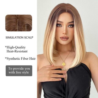 Kurze Blonde Synthetische Ombre Bob Perücke Braunen Wurzeln für