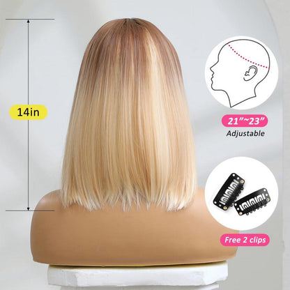 Kurze Blonde Bob Perücke Synthetisches Haar Braun Ombre Blond