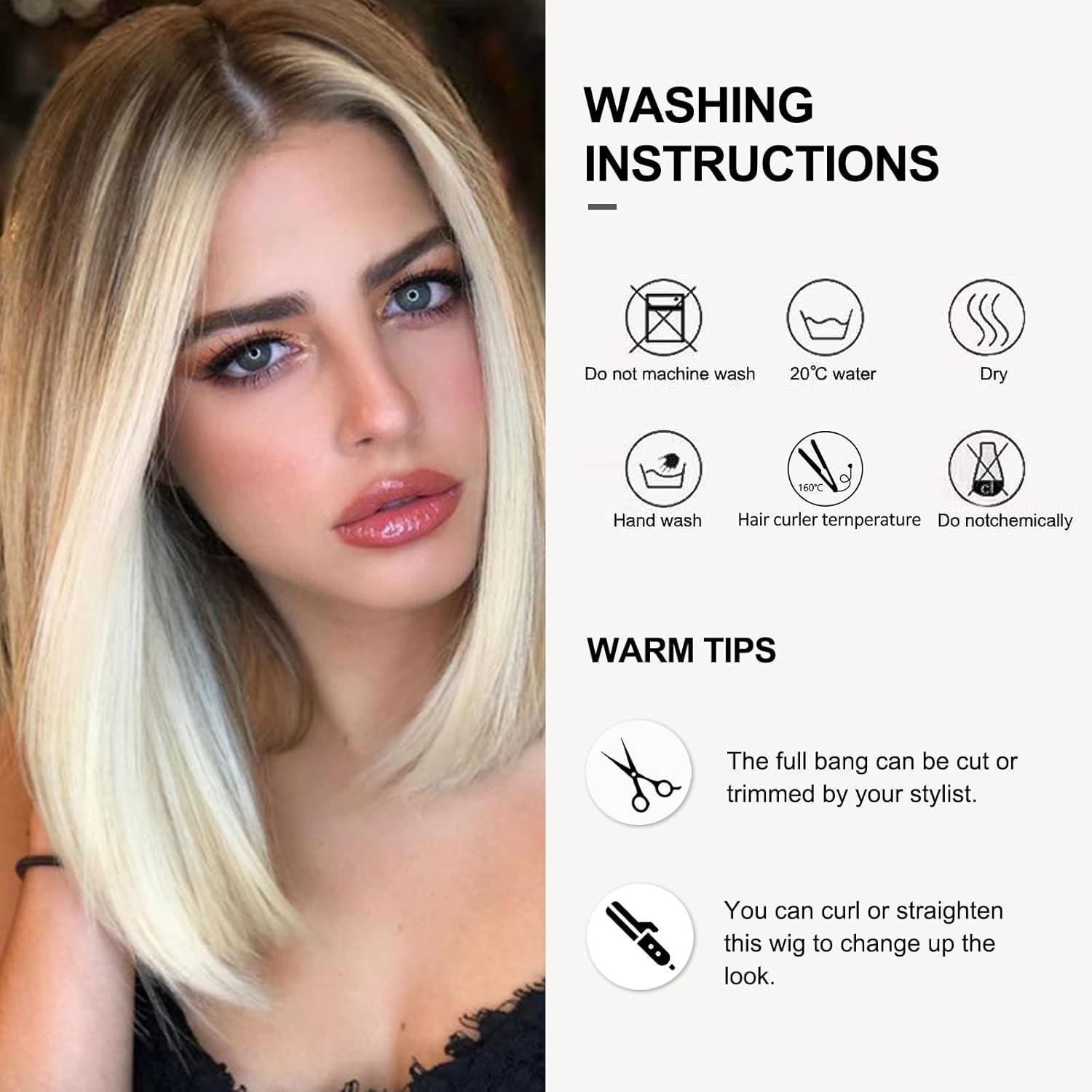 Kurze Blonde Bob Ombre Perücke Synthetisch Braun Natürlich 8037